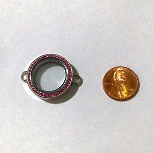 Medium silver link locket w/ pink crystals